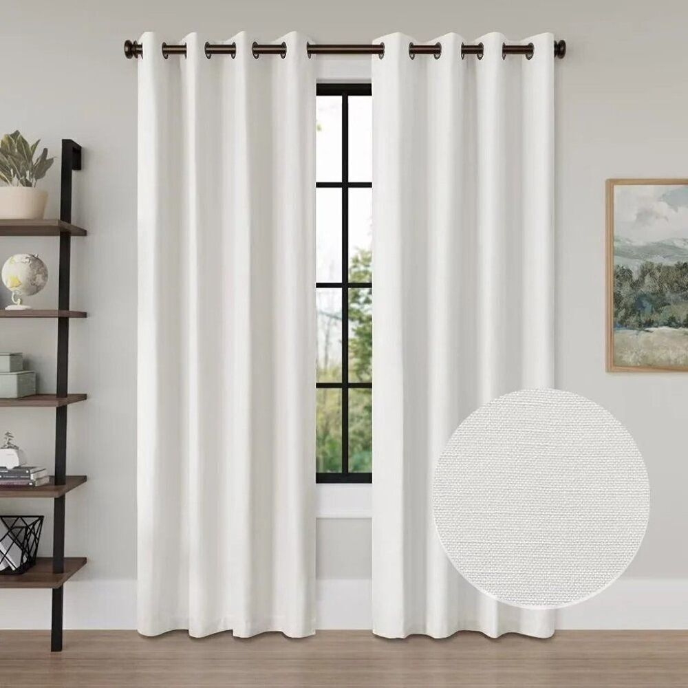 2 Curtain Panels White Grommet Lien 52" x 84"  by H. Versailtex Heavyweight NWT